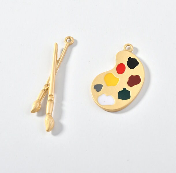 18k gold plated painting palette and paint brush charm pendant Etsy