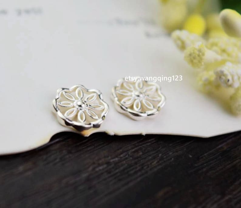 2 pcs tiny sterling silver flower charm pendant YB4