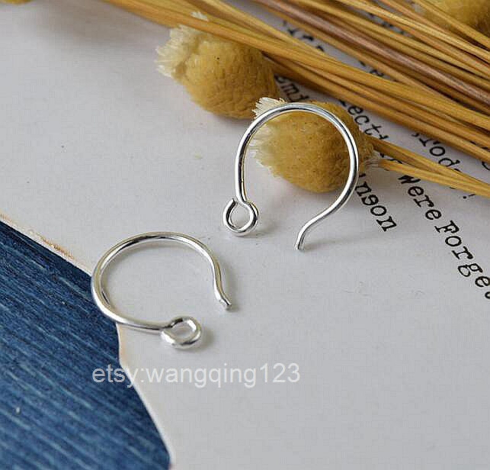 Solid 925 sterling silver 10mm fish hook earring with loop Etsy
