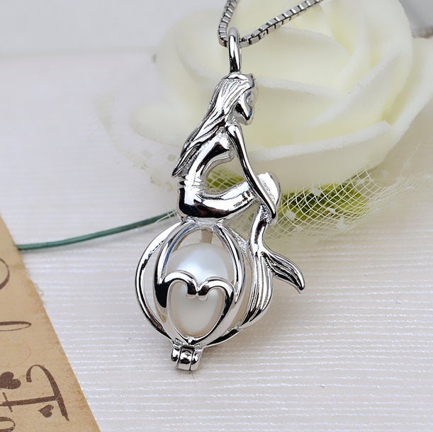 Solid 925 Sterling Silver Mermaid Pearl Cage Pendant Locket - Etsy