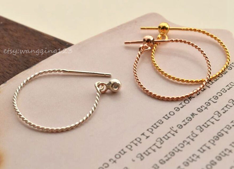 1 pair 925 sterling silver twisted circle ear hoop with rubber stopper nuts rope huggies earring findings earwire ear wires earwires hoops