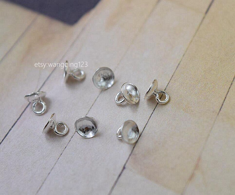 20 of 925 Sterling Silver 3mm/4mm Glue on Beads Cap Bail Bails Etsy