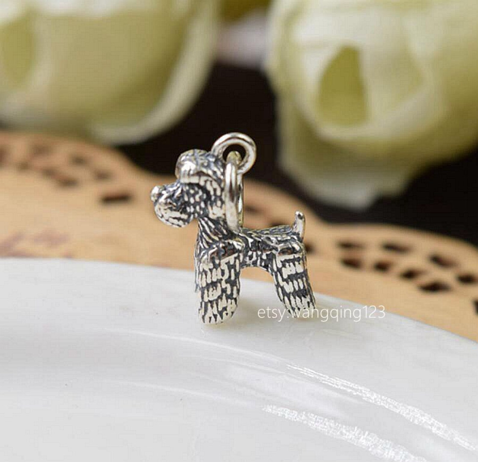 Sterling silver dog charm pendant Etsy