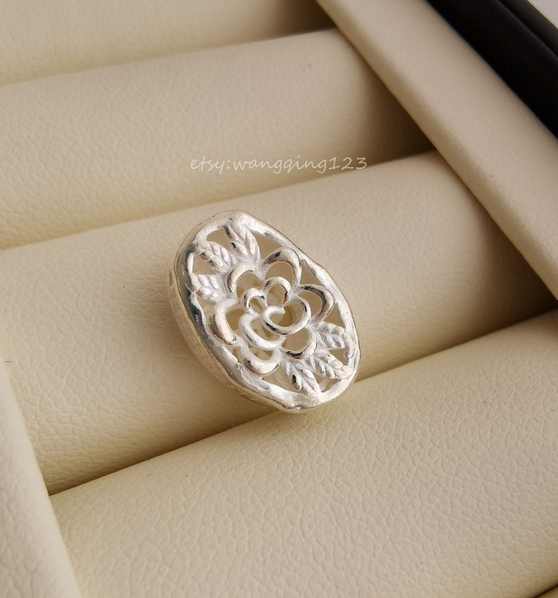solid sterling silver flower oval box spacer bead spacers beads 15*10mmhole 1.2mm