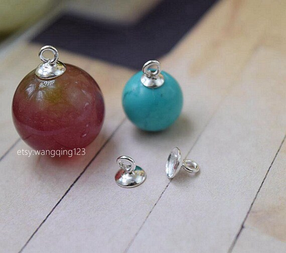 2pcs 925 Sterling Silver DIY Pearl Cup Cap Bail Pin Pendant Connector A2230