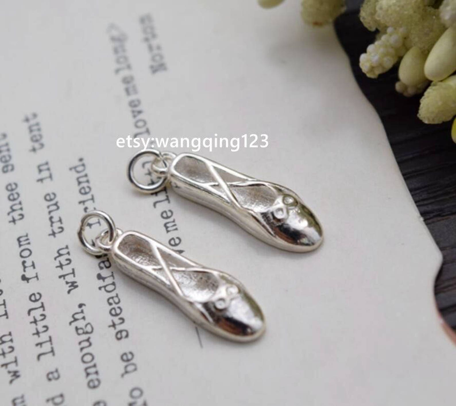 2 pcs ballet shoes charm shoe pendant in 925 sterling silver