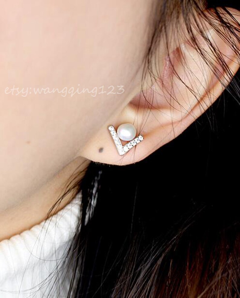 solid 925 sterling silver cubic zircona v shaped cricle earring stud post with cup and peg for half drilled beads blank earrings finding