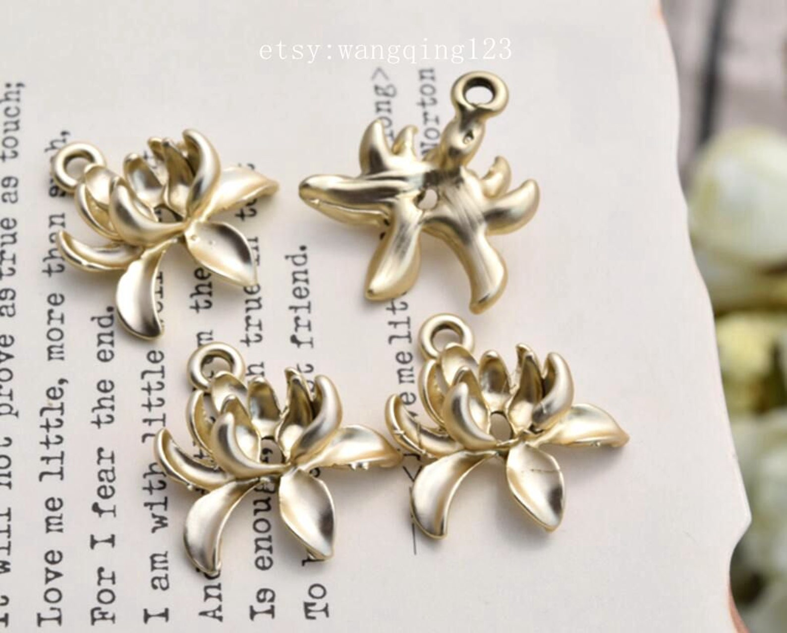 4 matte gold brass lotus charms charm pendants Etsy