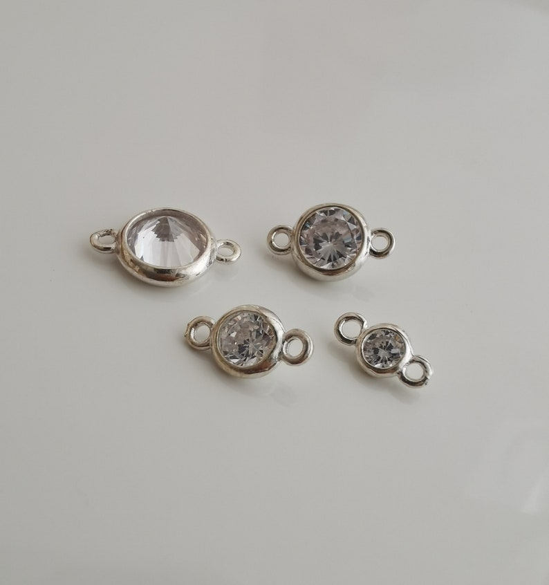 solid 925 sterling silver clear cubic zirconia link connector charm pendant 4mm5mm6mm7mm