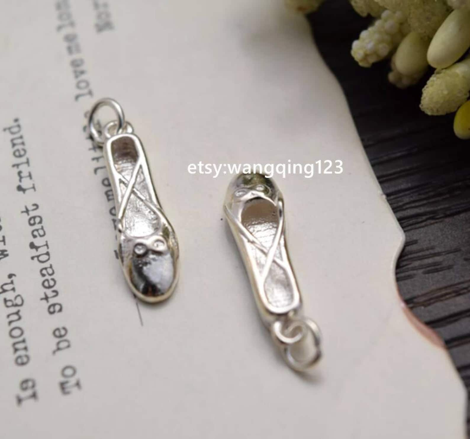 2 pcs ballet shoes charm shoe pendant in 925 sterling silver