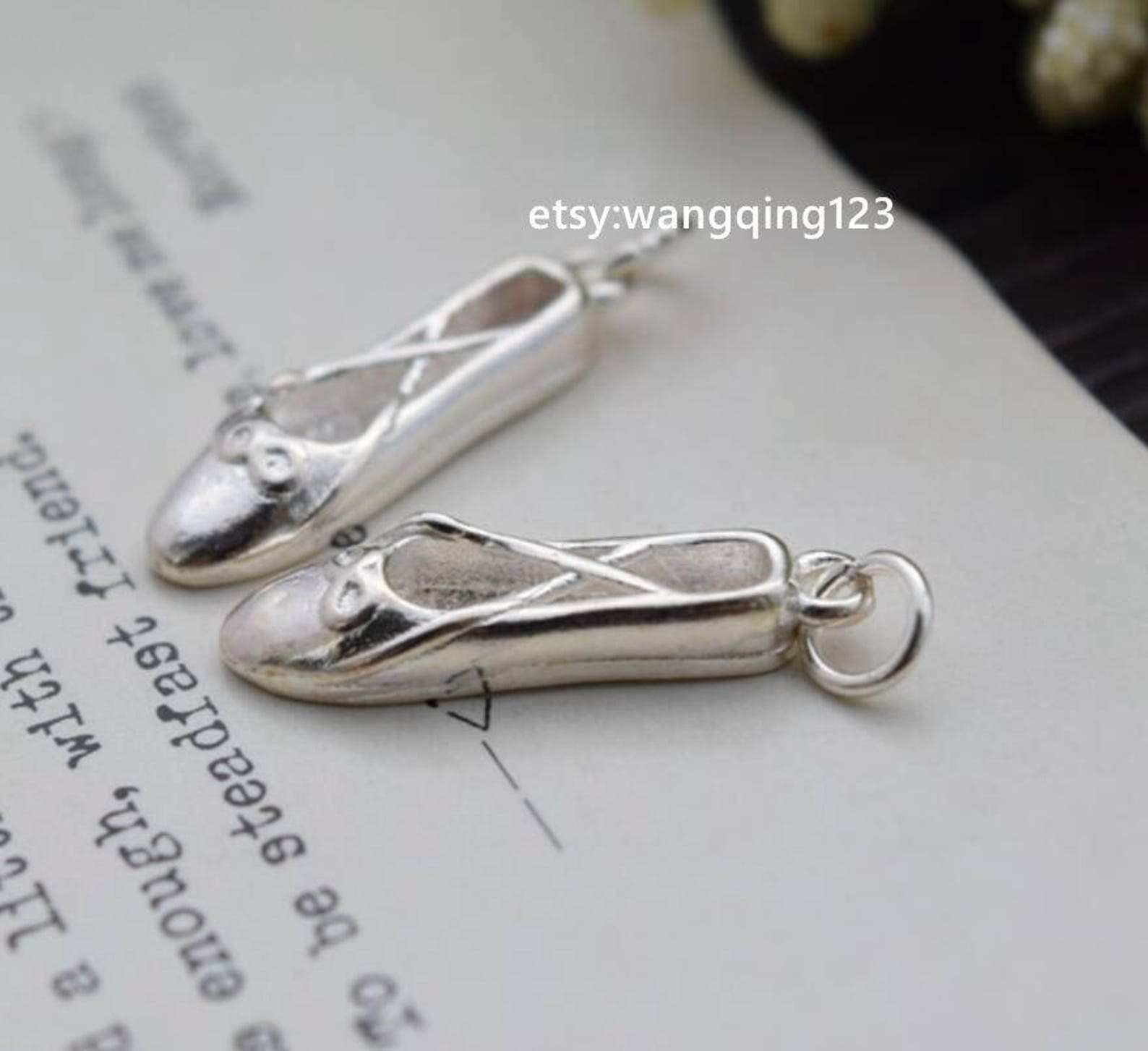 2 pcs ballet shoes charm shoe pendant in 925 sterling silver