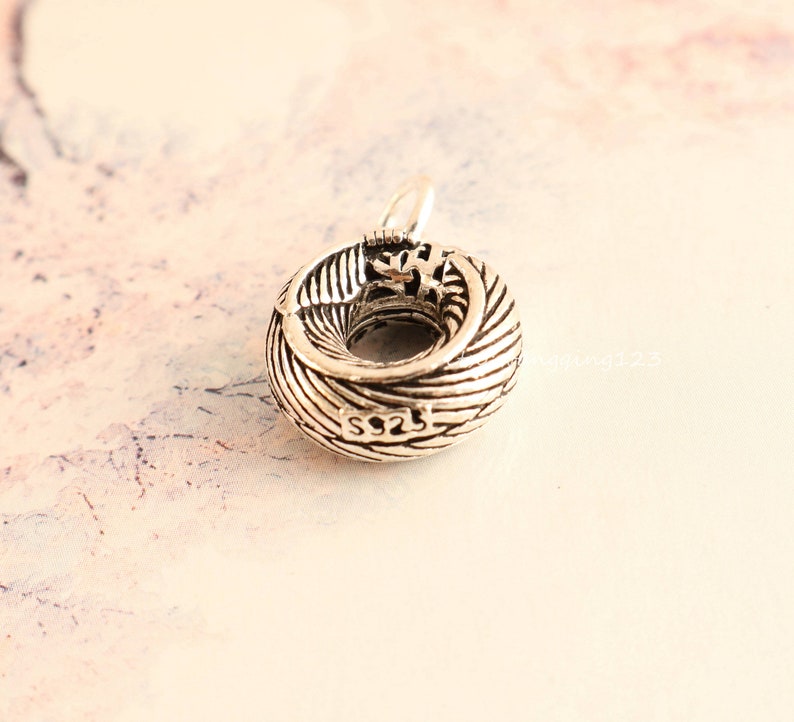 solid sterling silver circle feather charm pendant 14x14x6mm