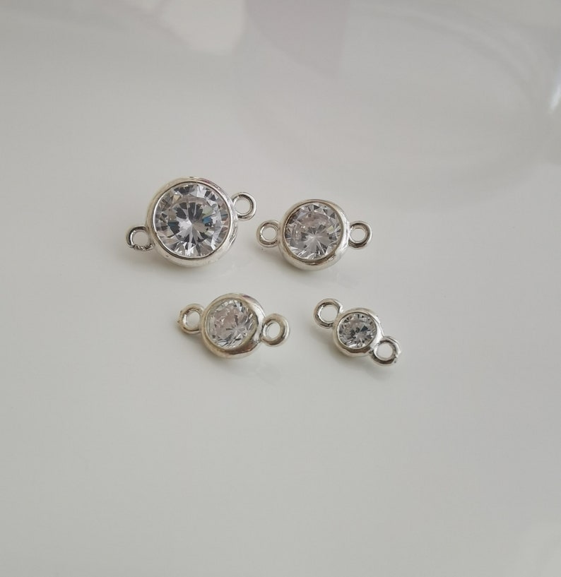 solid 925 sterling silver clear cubic zirconia link connector charm pendant 4mm5mm6mm7mm