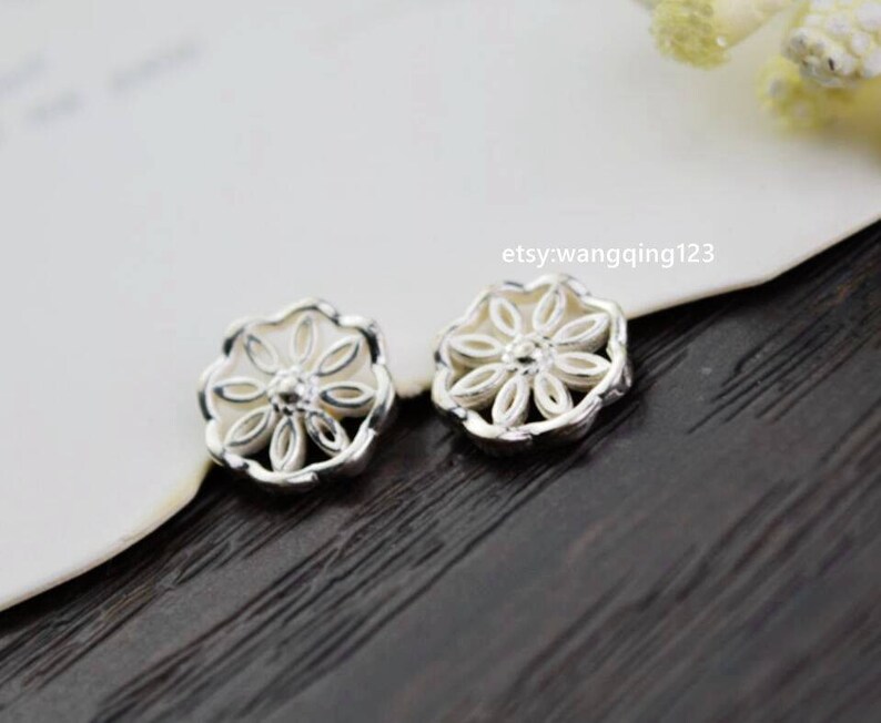 2 pcs tiny sterling silver flower charm pendant YB4