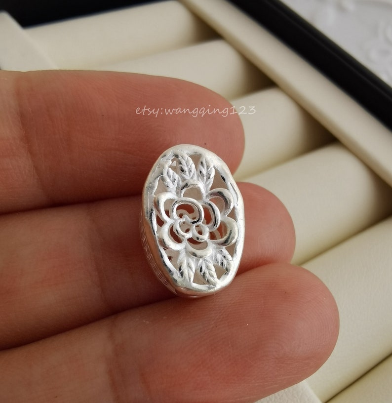 solid sterling silver flower oval box spacer bead spacers beads 15*10mmhole 1.2mm