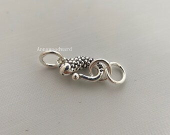 Handmade Oxidized Solid Sterling Silver Fish Hook Clasps (2-Pack) – 20mm, .925, For Jewelry Making #44001