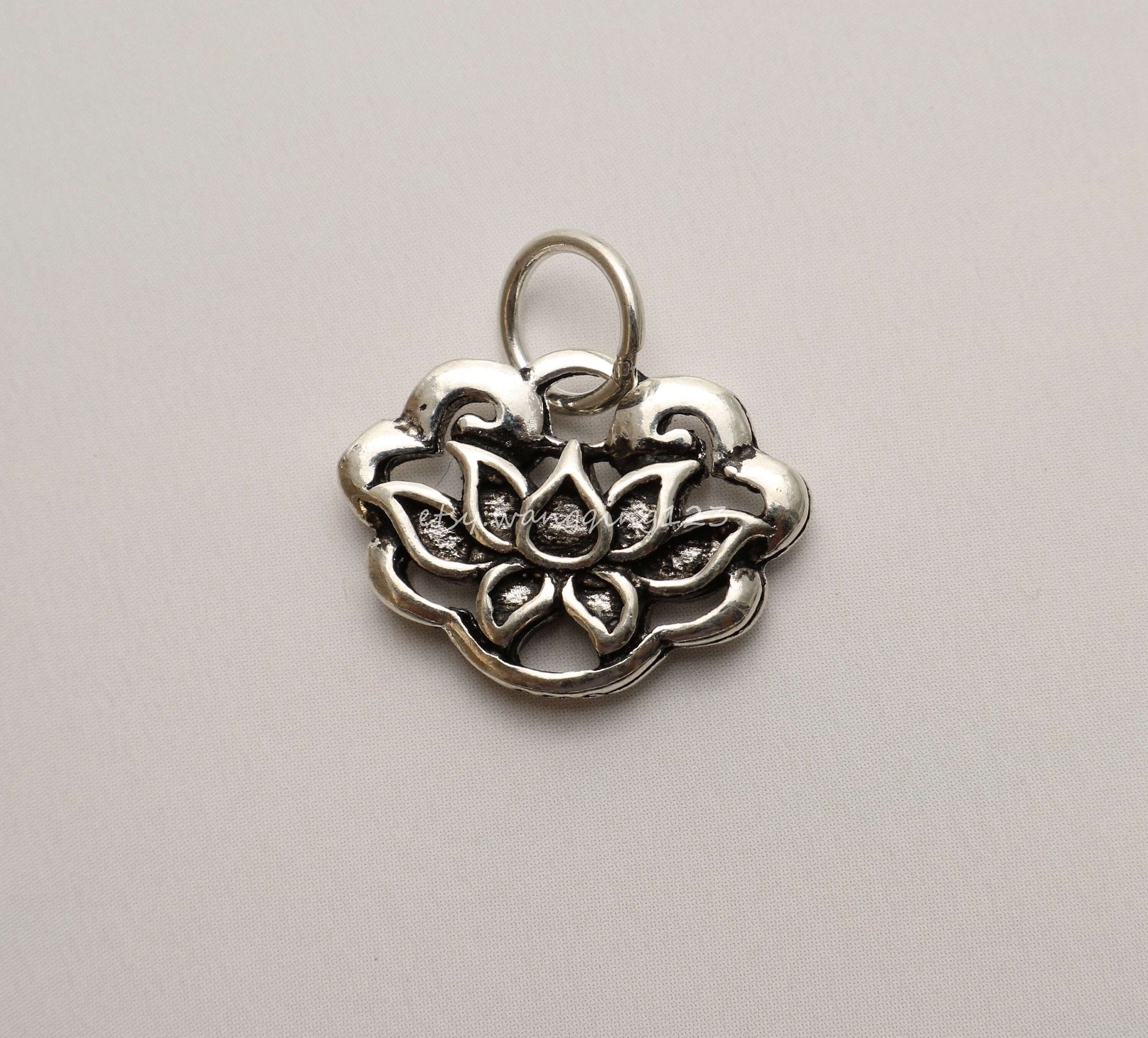 Solid sterling silver lotus yoga charm pendant 16x11mm | Etsy