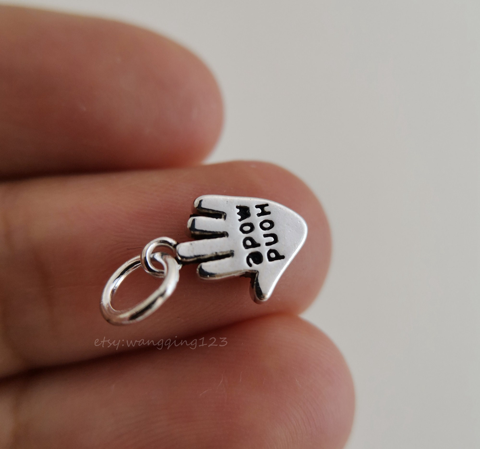 Solid sterling silver hand charm pendant 10x8mm Etsy