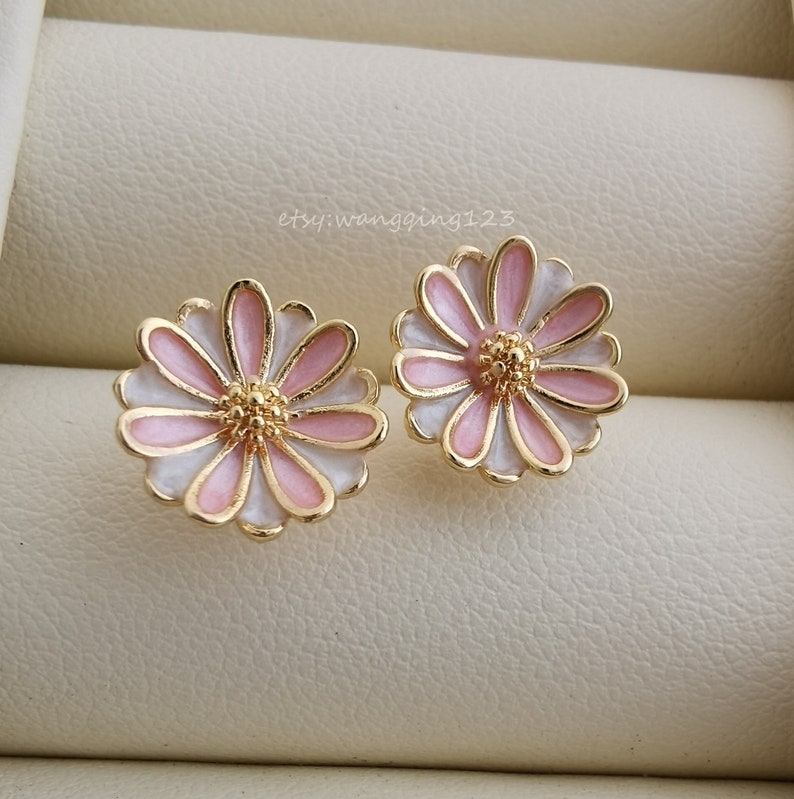 gold daisy sunflower stud earring with closed loop 925 sterling silver post earrings finding 11*11mm