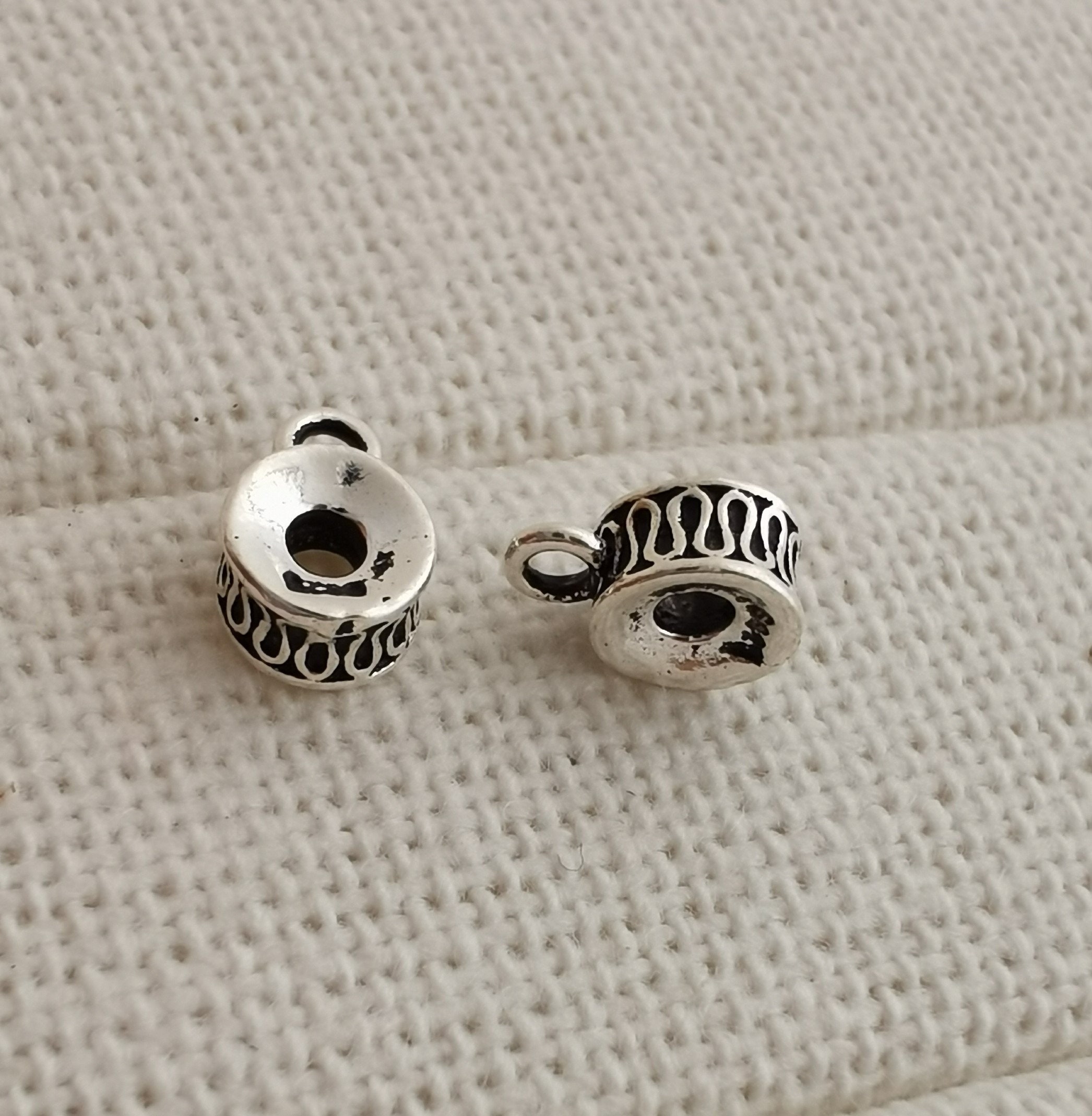 2pcs solid 925 sterling silver beads with loop bead bail bails Etsy
