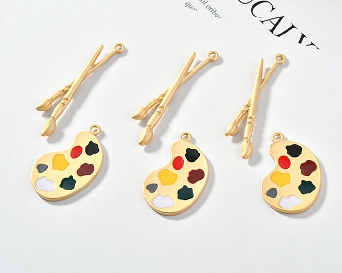 18k gold plated painting palette and paint brush charm pendant Etsy