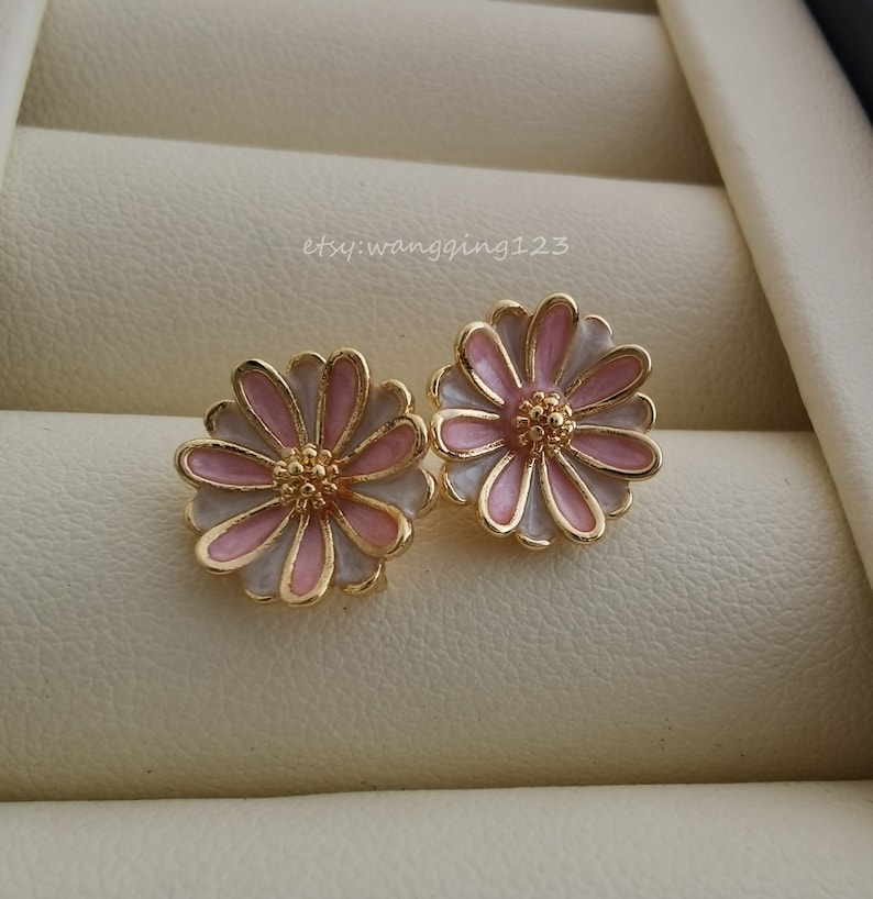 gold daisy sunflower stud earring with closed loop 925 sterling silver post earrings finding 11*11mm