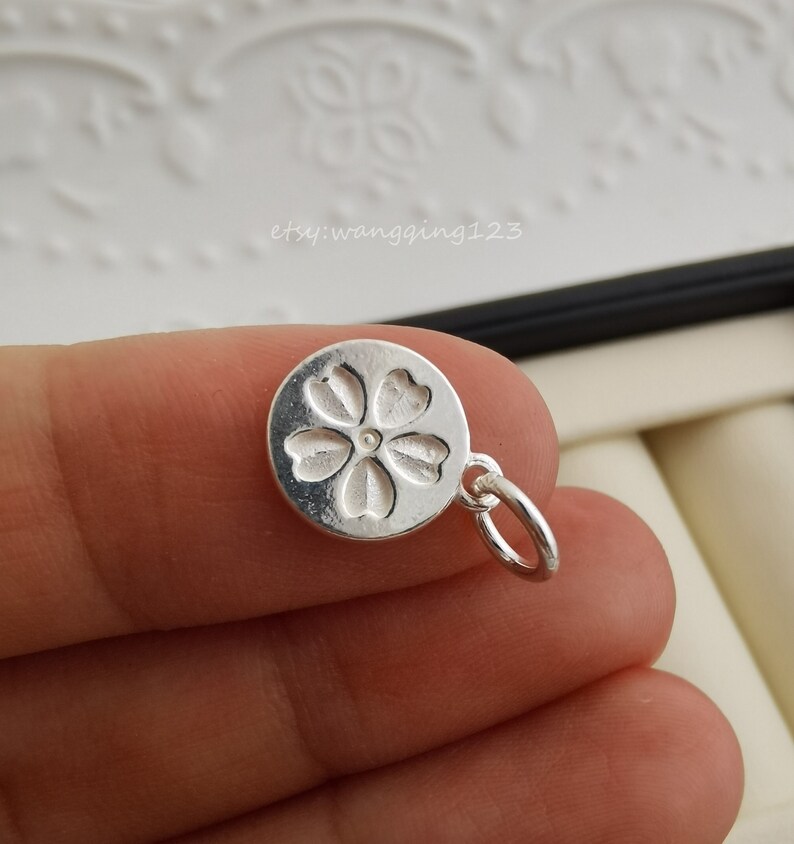 solid 925 sterling silver flower disc coin charm pendant 10mm