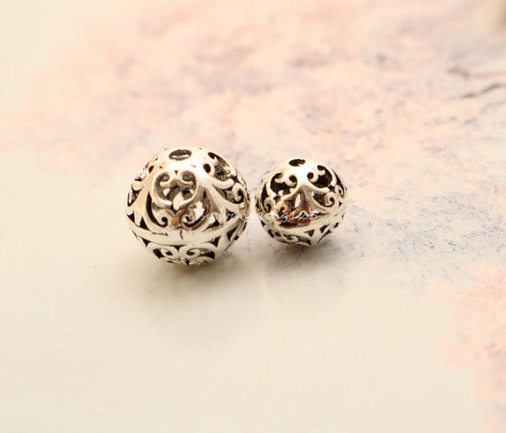 Solid Sterling Silver Filigree Round Ball Spacer Bead Spacers | Etsy