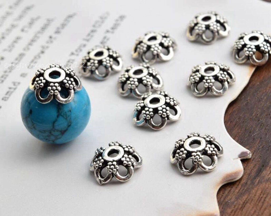 10 of 925 Sterling Silver 8mm Flower Bead Cap Beads Caps Etsy