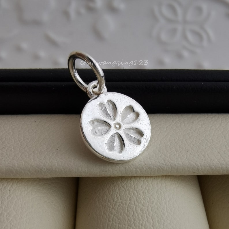 solid 925 sterling silver flower disc coin charm pendant 10mm