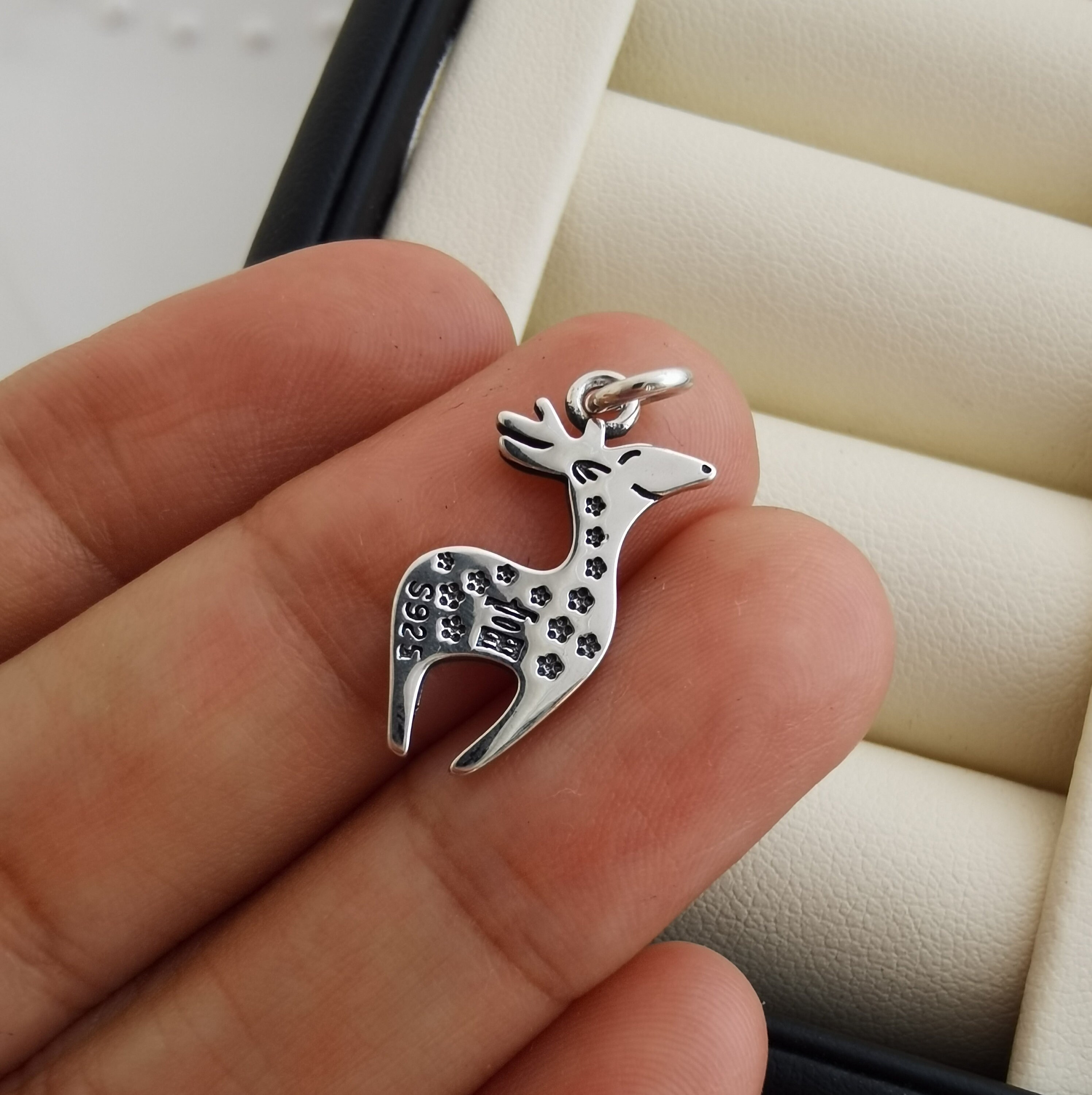Solid 925 sterling silver deer charm pendant 19x12mm Etsy