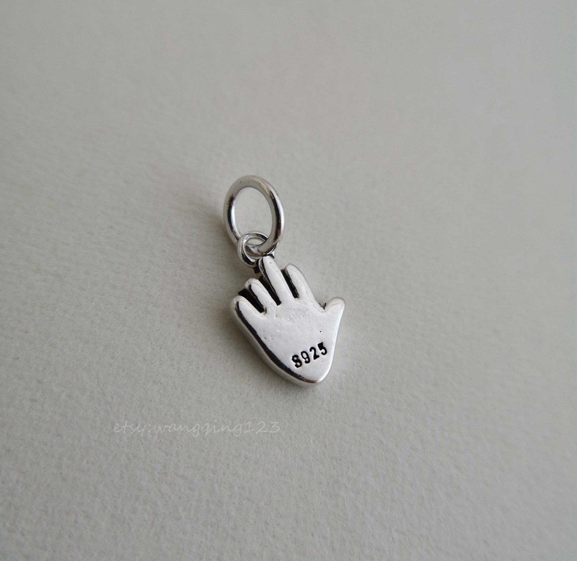 Solid sterling silver hand charm pendant 10x8mm Etsy