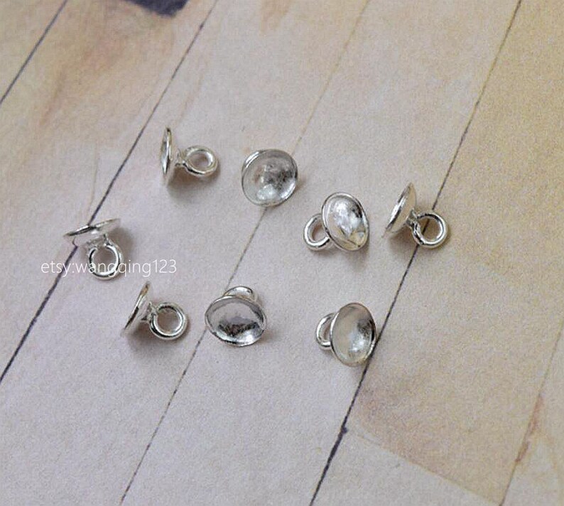 20 of 925 Sterling Silver 3mm/4mm Glue on Beads Cap Bail Bails Etsy