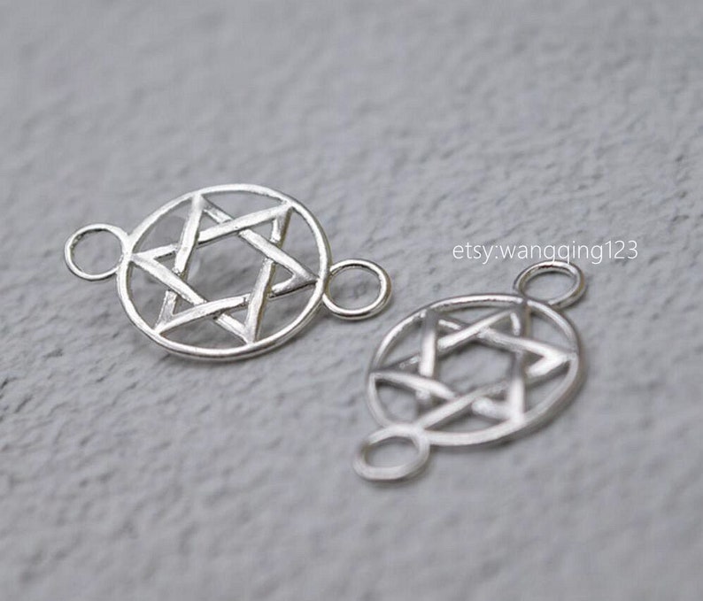 2 pcs sterling silver star of david round link connector 13mm