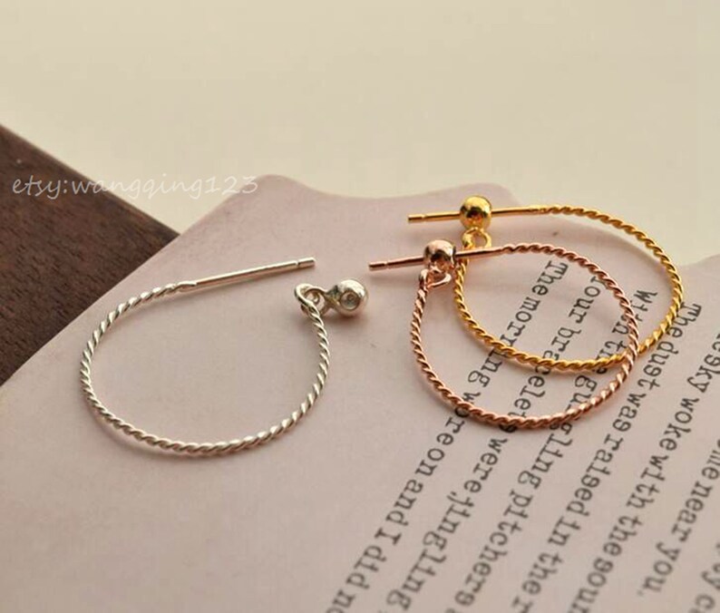 1 pair 925 sterling silver twisted circle ear hoop with rubber stopper nuts rope huggies earring findings earwire ear wires earwires hoops