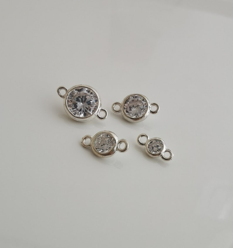 solid 925 sterling silver clear cubic zirconia link connector charm pendant 4mm5mm6mm7mm