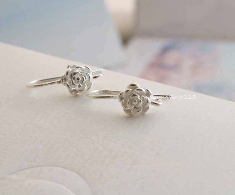 1 pair 925 sterling silver 22 gauge flower hook hooks earring earwire with open ring loop findings earring component