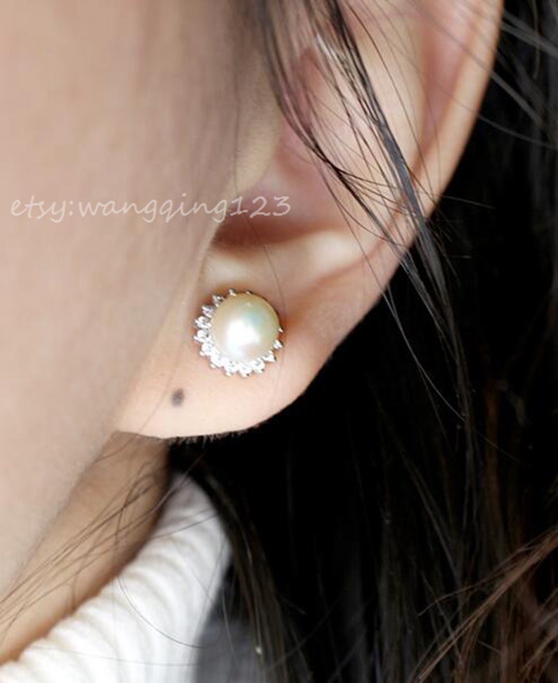 solid 925 sterling silver cubic zircona v shaped cricle earring stud post with cup and peg for half drilled beads blank earrings finding