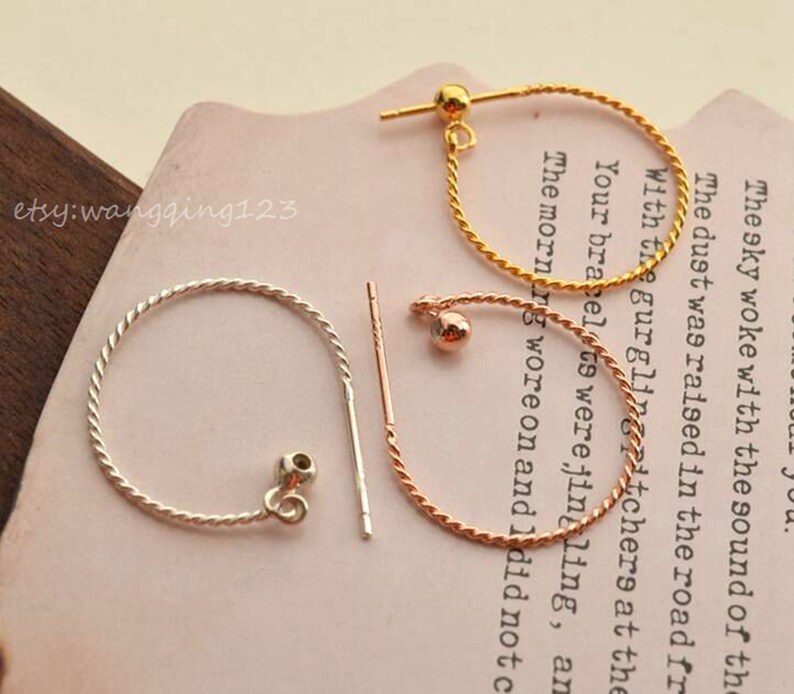 1 pair 925 sterling silver twisted circle ear hoop with rubber stopper nuts rope huggies earring findings earwire ear wires earwires hoops