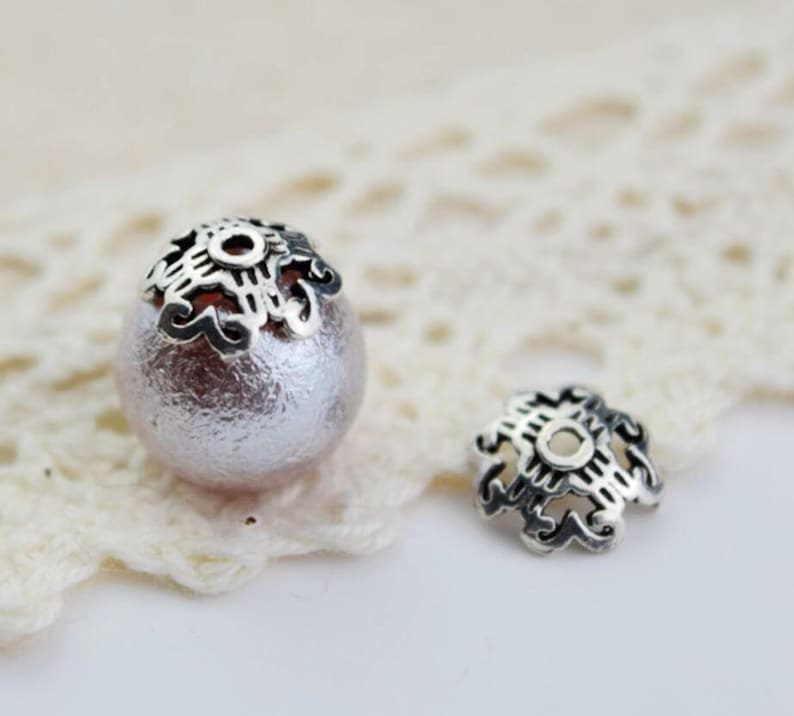 TJ2 10 of sterling silver 7mm bead flower cap beads caps