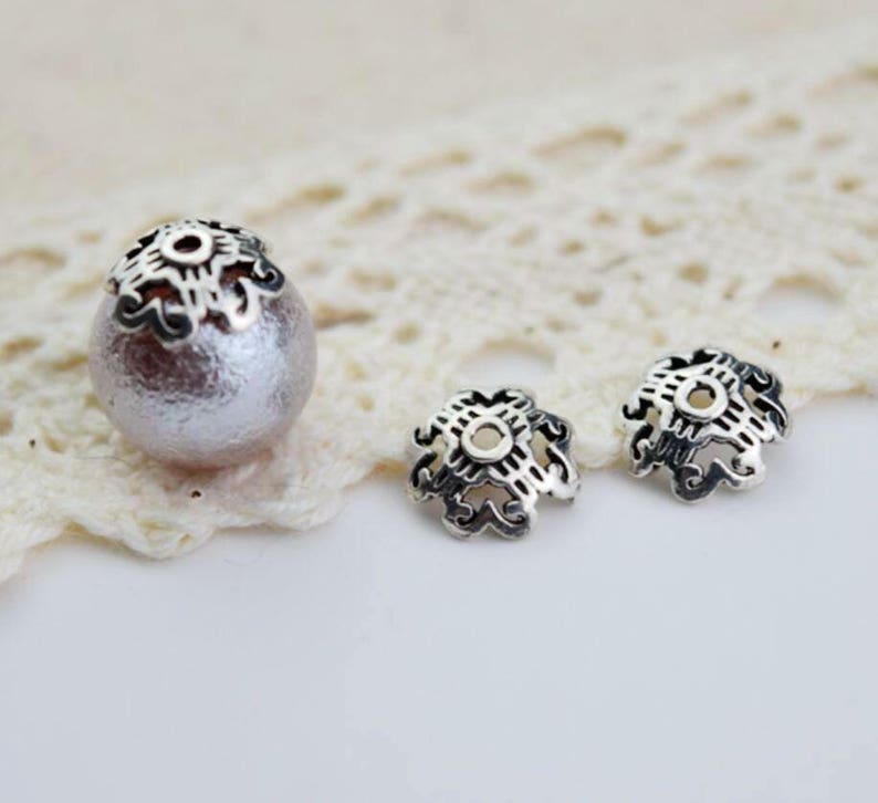 TJ2 10 of sterling silver 7mm bead flower cap beads caps