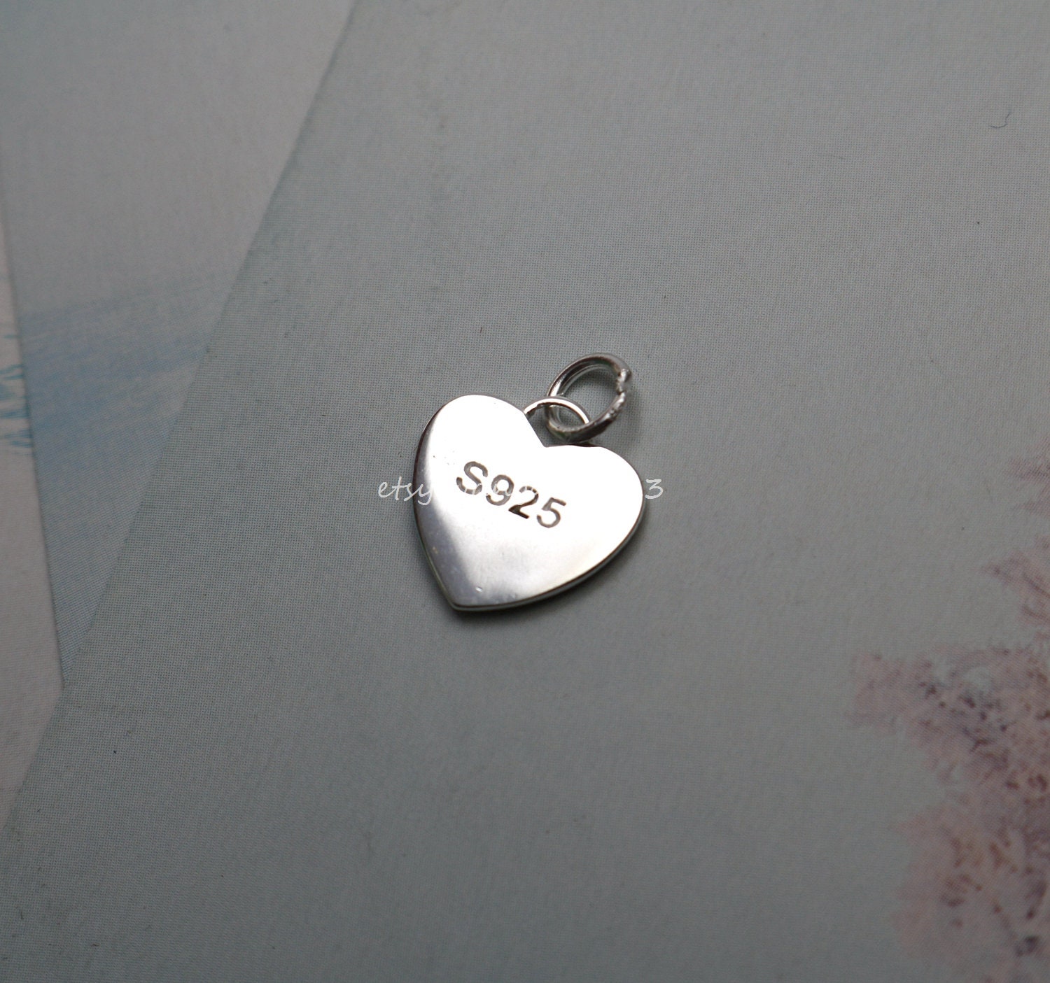 Solid 925 sterling silver enamel glitter heart charm pendant | Etsy