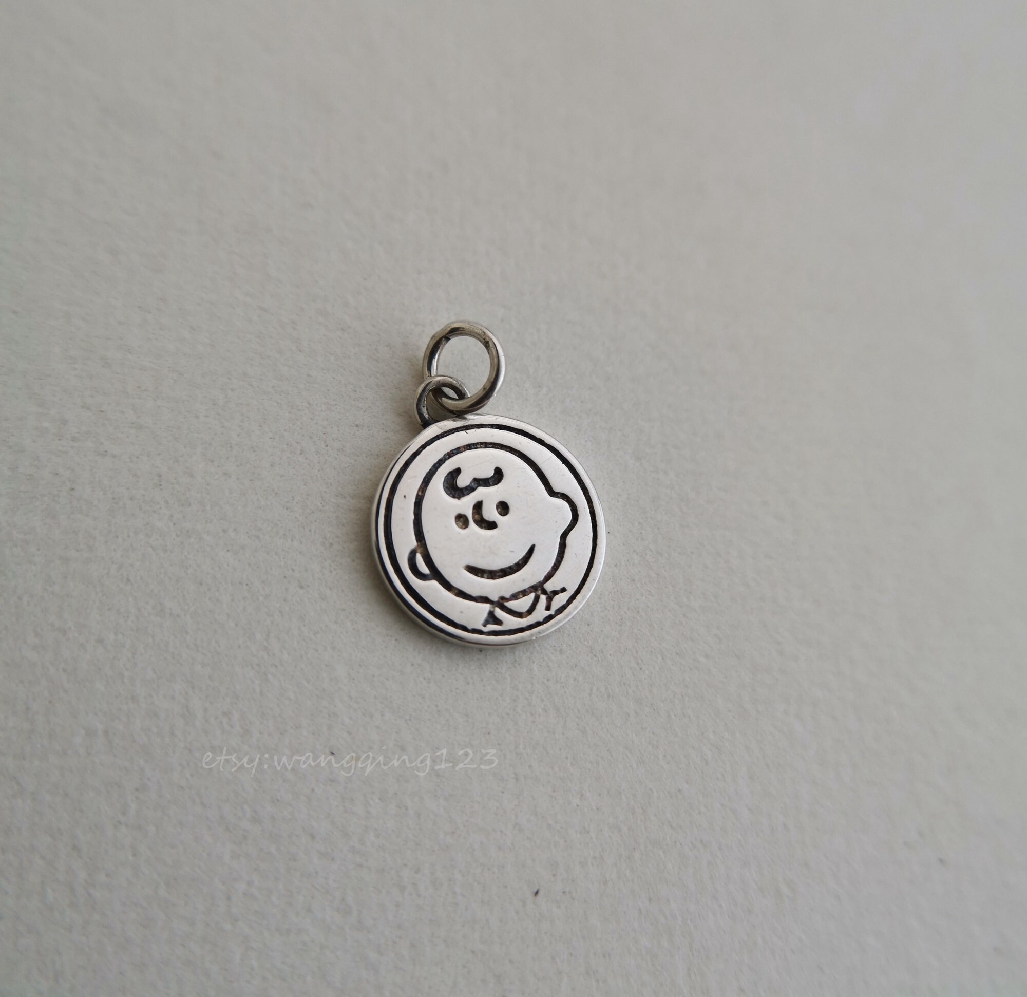 1pcs solid 925 sterling silver Charlie Brown disc charm | Etsy