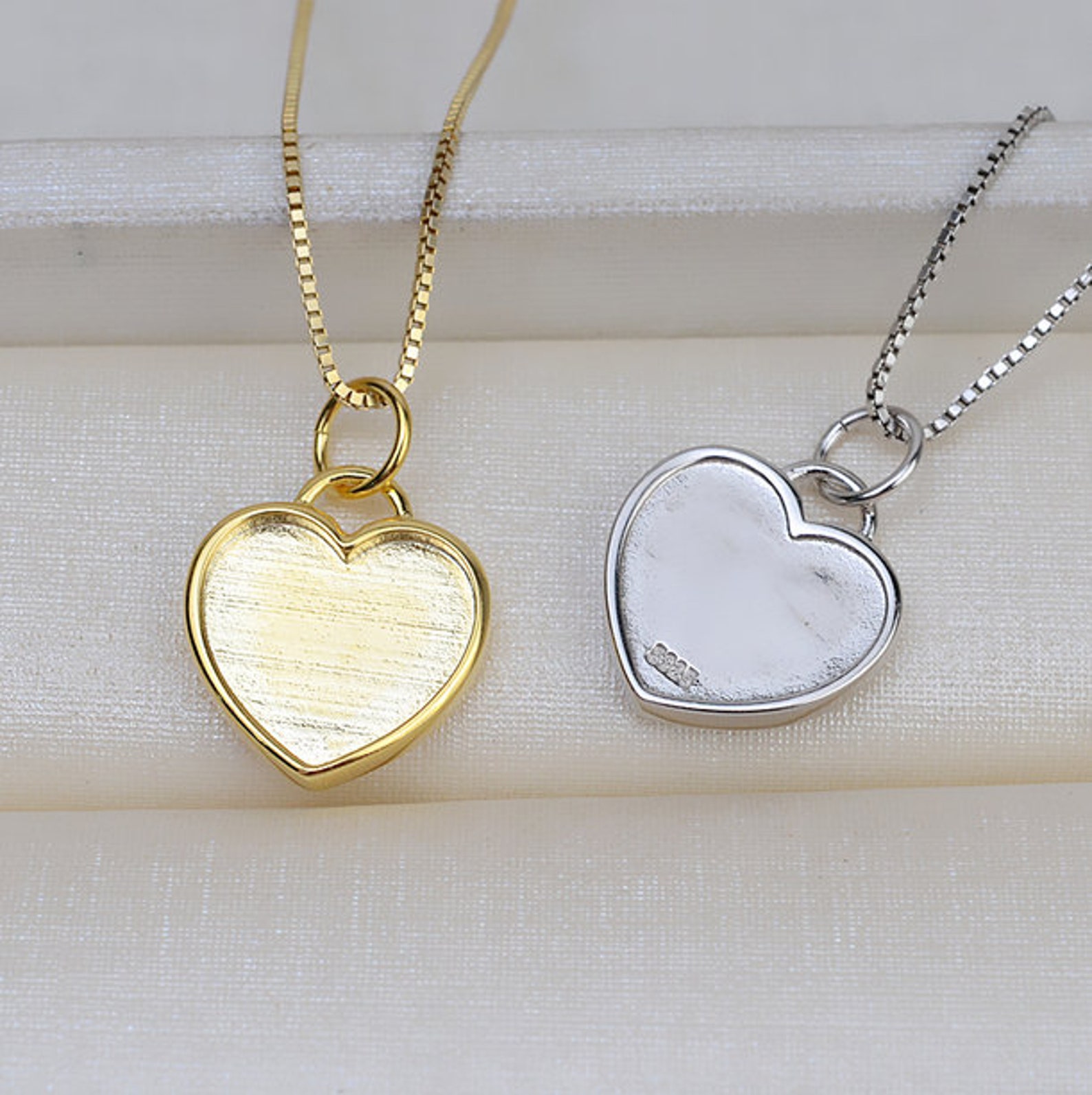 Solid sterling silver heart bezel pendant setting in gold or | Etsy