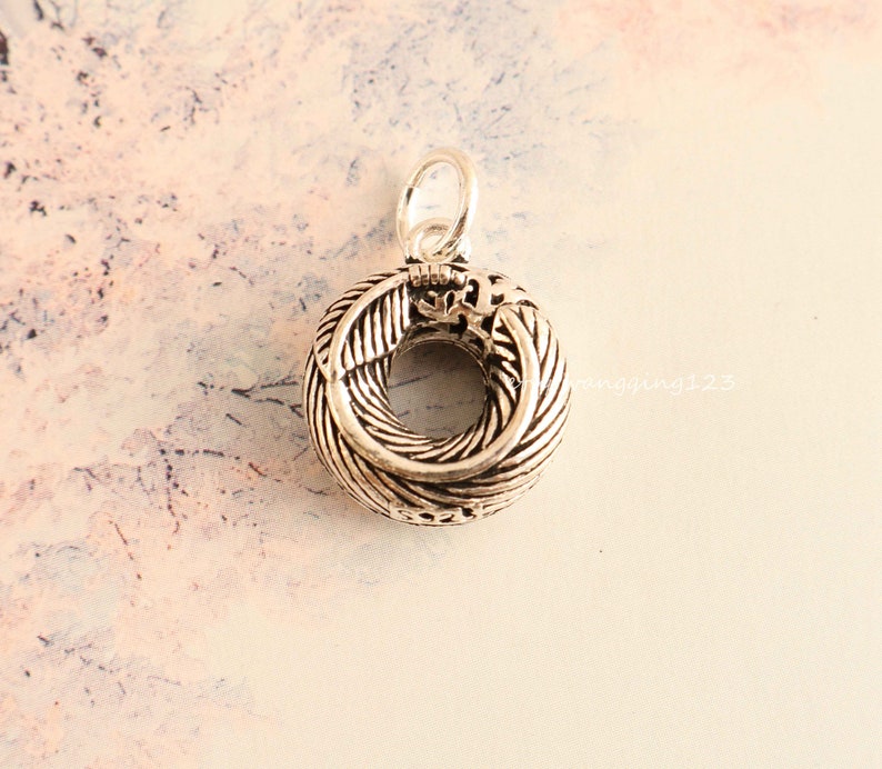 solid sterling silver circle feather charm pendant 14x14x6mm