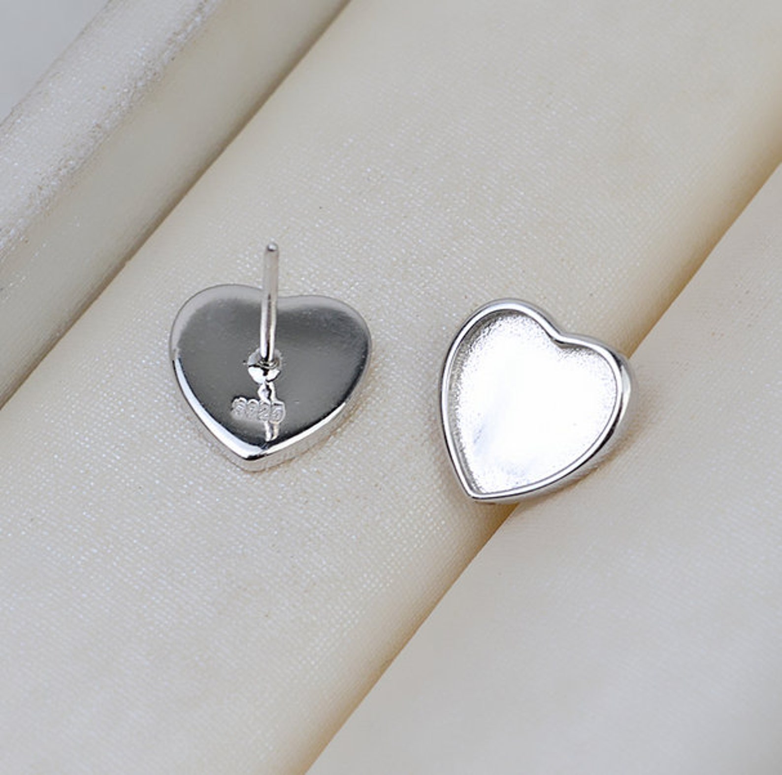 Solid Sterling Silver Heart Bezel Earring Setting Stud Post Etsy