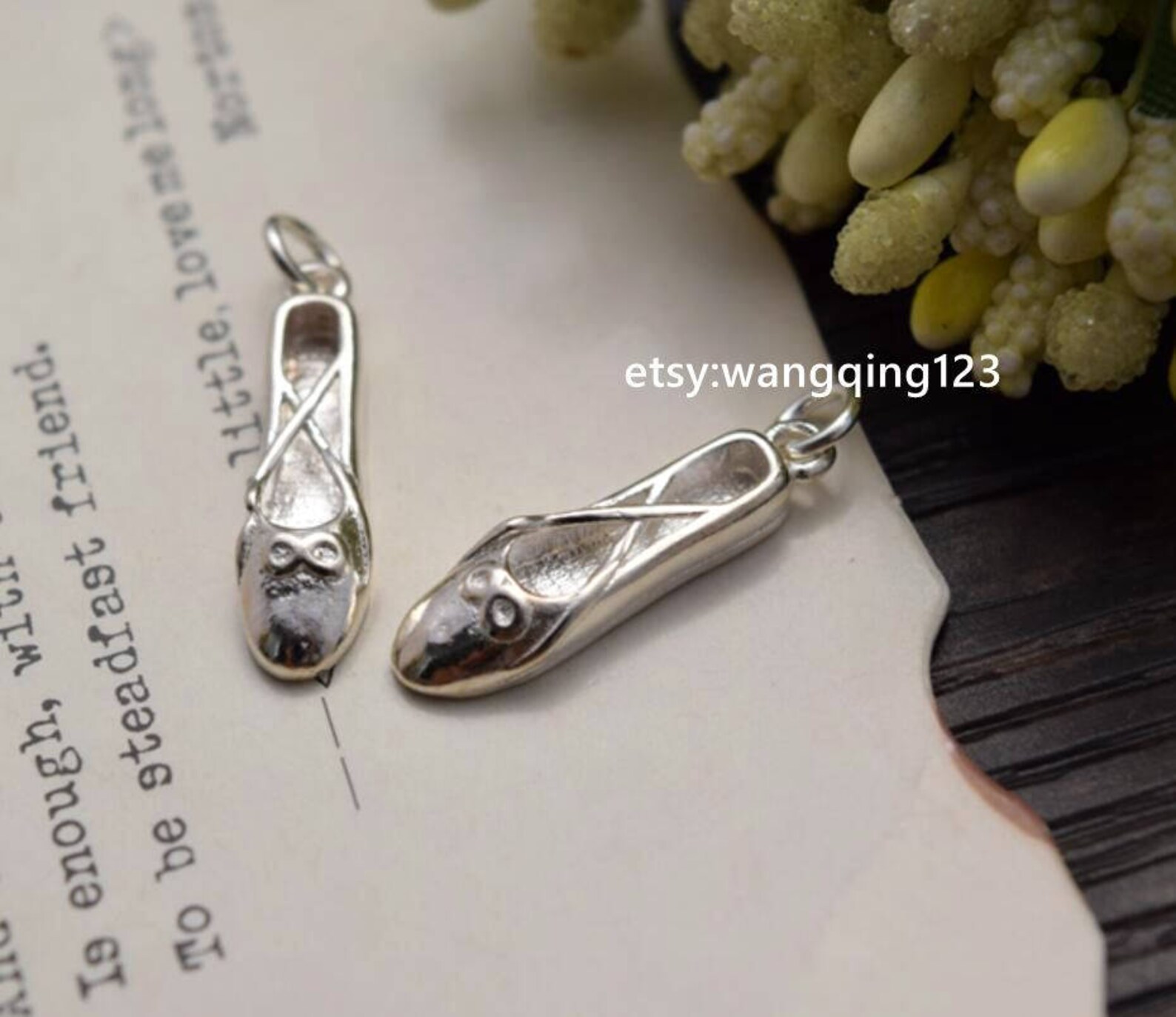 2 pcs ballet shoes charm shoe pendant in 925 sterling silver