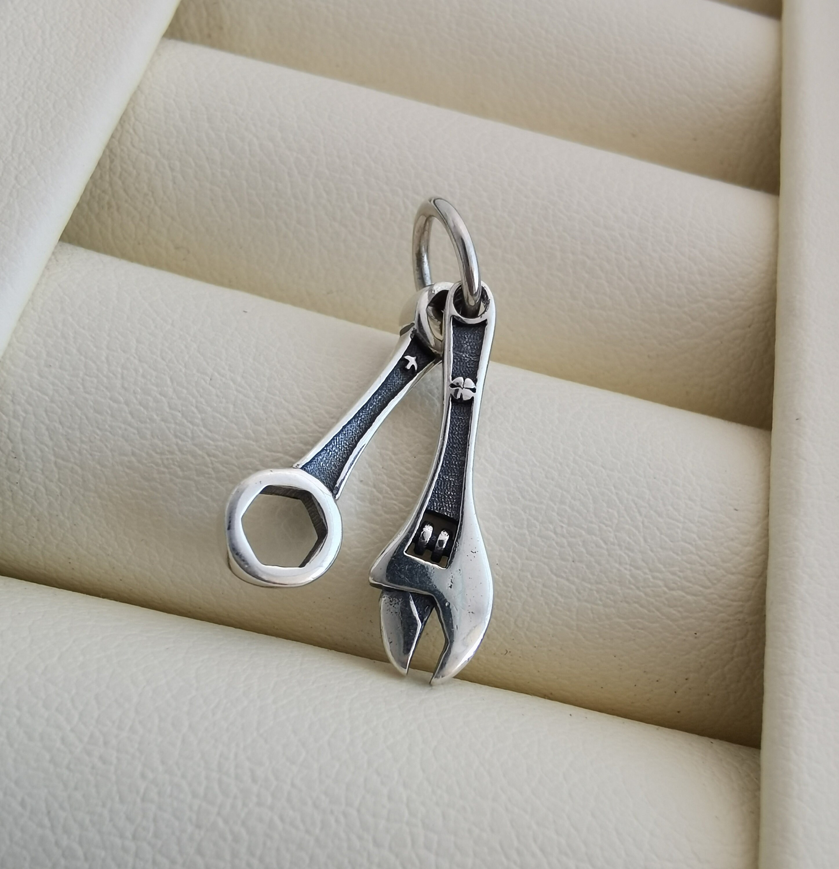 Solid sterling silver wrench tool charm pendant 215mm Etsy