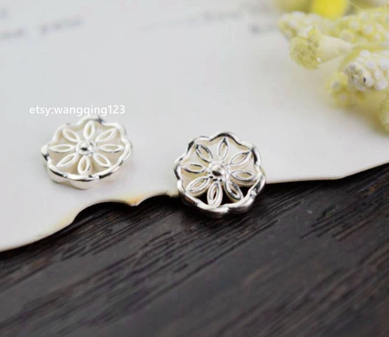 2 pcs tiny sterling silver flower charm pendant YB4