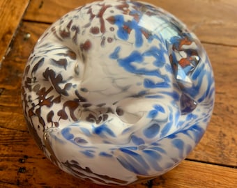 Glass Paperweight in blue, white and dark orange - one of a kind